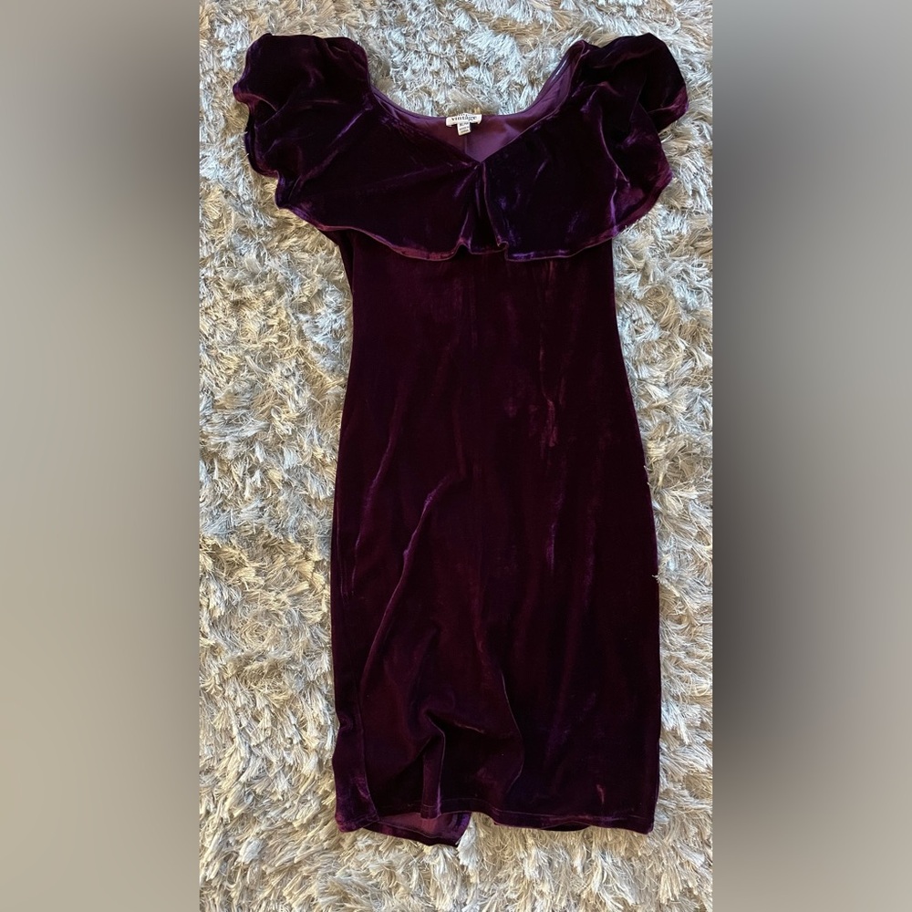 Unique Vintage - Off Shoulder Sophia Wiggle Dress - Eggplant Purple - XL/14